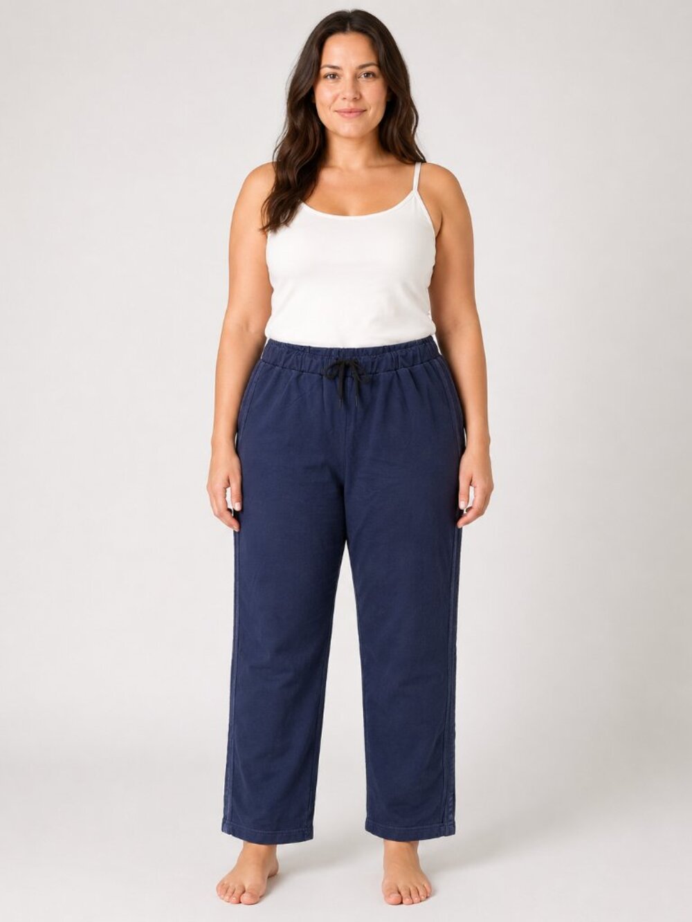 Fashion Bug Plus 22/24 Navy Pull-On Track Pants Satin Side Stripe Drawstring